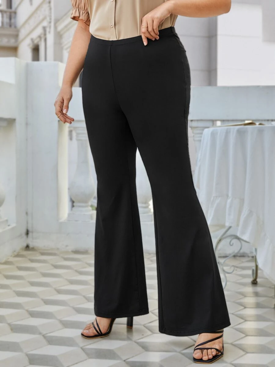 SHEIN Frenchy Plus Solid Flare Leg Trousers - Black - View 1