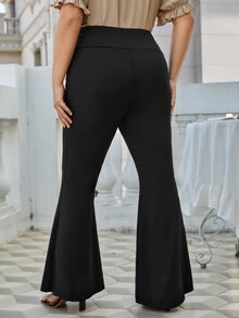SHEIN Frenchy Plus Solid Flare Leg Trousers - Black - View 2