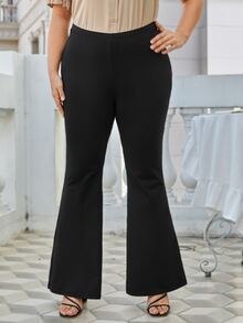 SHEIN Frenchy Plus Solid Flare Leg Trousers - Black - View 3