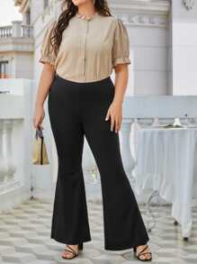 SHEIN Frenchy Plus Solid Flare Leg Trousers - Black - View 5