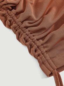 SHEIN MOD Solid Drawstring Halter Top - Rust Brown - View 4