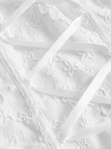 SHEIN MOD Lace Up Front Puff Sleeve Blouse - White - View 3