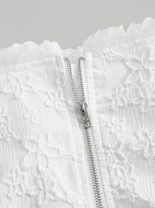 SHEIN MOD Lace Up Front Puff Sleeve Blouse - White - View 4