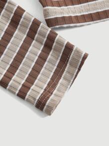 SHEIN MOD 大碼條紋印花短款假兩入組T恤 - 彩色 - 查看 3