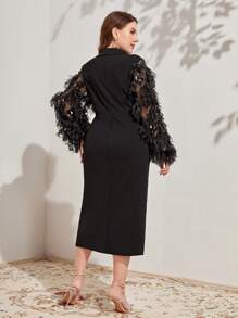 Modelyn Vestido de cuello esmoquin de manga obispo - Negro - Ver 3