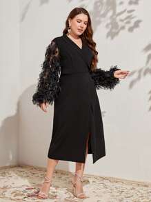 Modelyn Vestido de cuello esmoquin de manga obispo - Negro - Ver 2