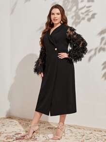 Modelyn Vestido de cuello esmoquin de manga obispo - Negro - Ver 4