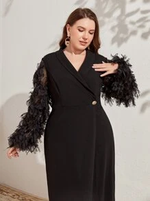 Modelyn Vestido de cuello esmoquin de manga obispo - Negro - Ver 5