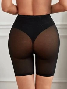 Contrast Mesh Shapewear Shorts - Black - View 2