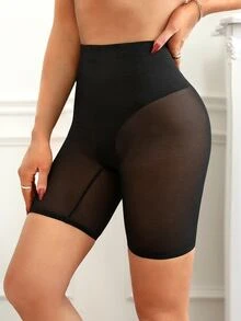 Contrast Mesh Shapewear Shorts - Black - View 3
