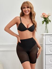 Contrast Mesh Shapewear Shorts - Black - View 4
