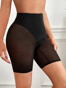 Contrast Mesh Shapewear Shorts - Black - View 5