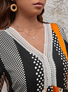 SHEIN Frenchy Vestido con estampado geométrico panel con encaje - Multicolor - Ver 3