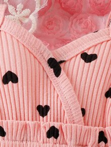 Baby Heart Print Ruffle Trim Cami Top & Bow Front Shorts - Multicolor - View 3