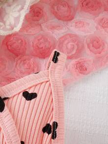 Baby Heart Print Ruffle Trim Cami Top & Bow Front Shorts - Multicolor - View 4