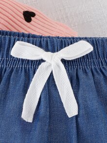 Baby Heart Print Ruffle Trim Cami Top & Bow Front Shorts - Multicolor - View 5