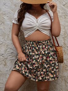 SHEIN Frenchy Plus Allover Floral Print Flare Skirt - Multicolor - View 3