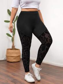 Calvaya Plus Floral Print Leggings - Black - View 1