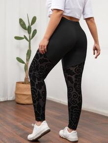 Calvaya Plus Floral Print Leggings - Black - View 2