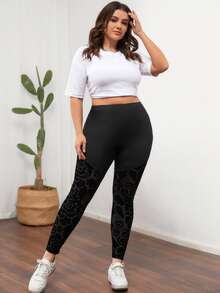 Calvaya Plus Floral Print Leggings - Black - View 3