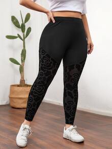 Calvaya Plus Floral Print Leggings - Black - View 6