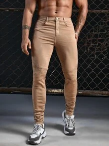 Manfinity Men Solid Skinny Stacked Jeans - Khaki - View 1