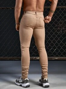 Manfinity Men Solid Skinny Stacked Jeans - Khaki - View 2