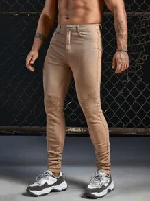 Manfinity Men Solid Skinny Stacked Jeans - Khaki - View 3