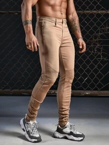 Manfinity Men Solid Skinny Stacked Jeans - Khaki - View 4