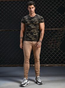 Manfinity Men Solid Skinny Stacked Jeans - Khaki - View 5