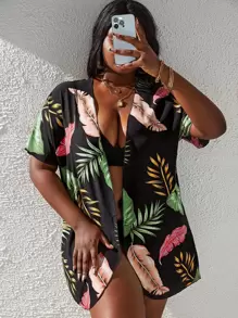 Plus Tropical Print Kimono - Multicolor - View 1