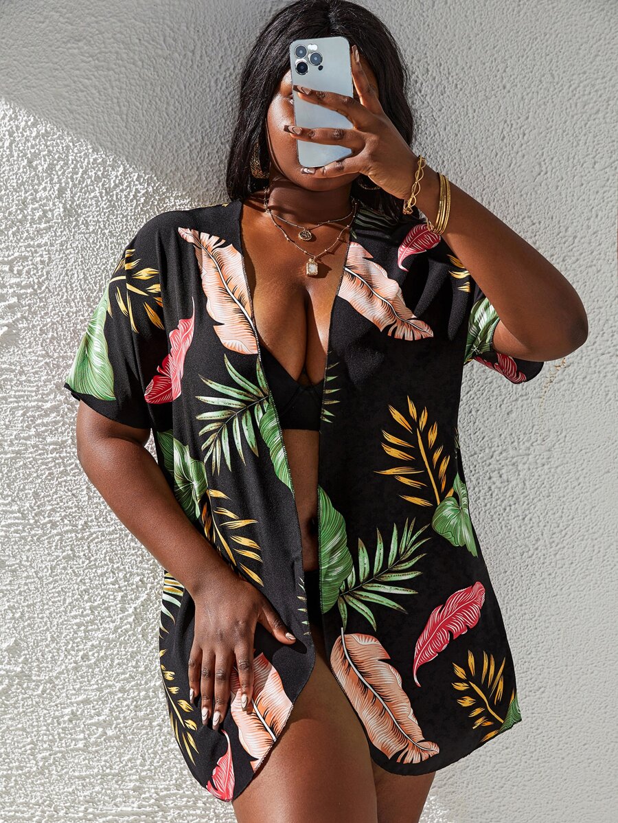 Plus Tropical Print Kimono - Multicolor - View 1