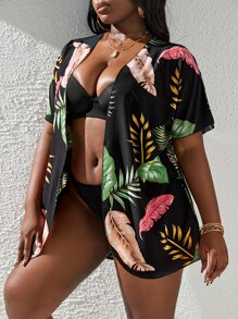 Plus Tropical Print Kimono - Multicolor - View 3