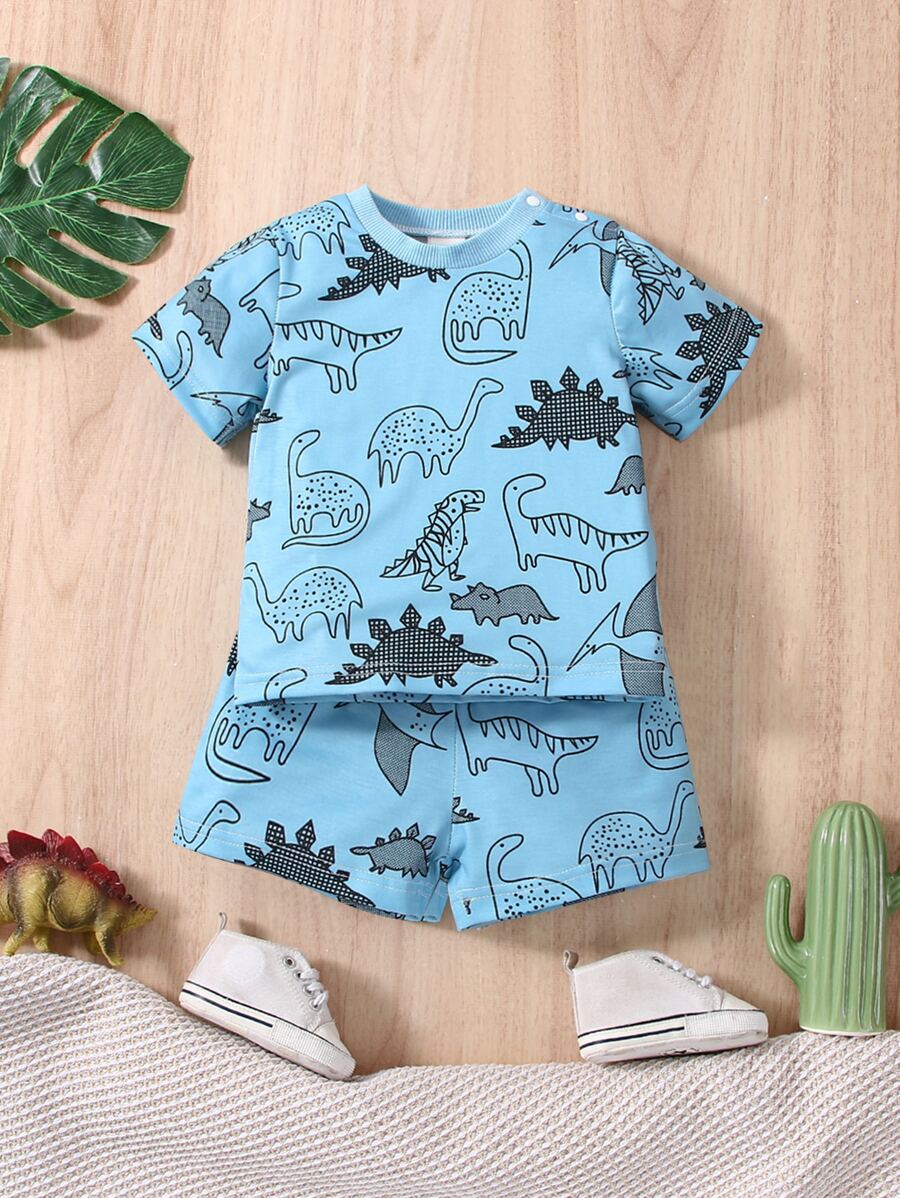 Đứa bé trai In Khủng long Áo thun & quần đùi - Màu xanh lam - Xem 1
