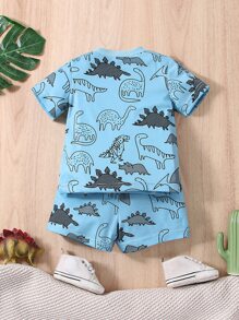 Đứa bé trai In Khủng long Áo thun & quần đùi - Màu xanh lam - Xem 2