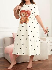 Camisón de pijama con estampado de oso de talla grande