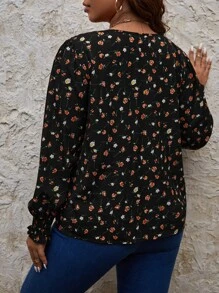 SHEIN Frenchy Plus Ditsy Floral Lantern Sleeve Blouse - Multicolor - View 2