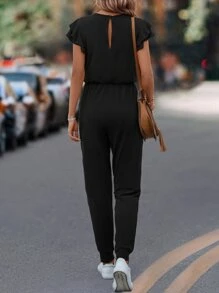 SHEIN LUNE Layered Sleeve Knot Front Jumpsuit - Black - View 2