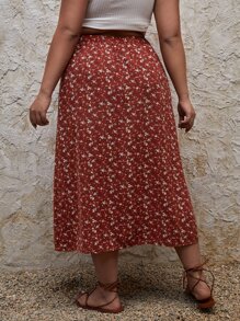 SHEIN Frenchy Plus Ditsy Floral Print Split Thigh Skirt - Multicolor - View 2
