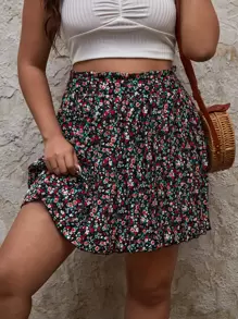 SHEIN Frenchy Plus Ditsy Floral Skirt - Multicolor - View 1