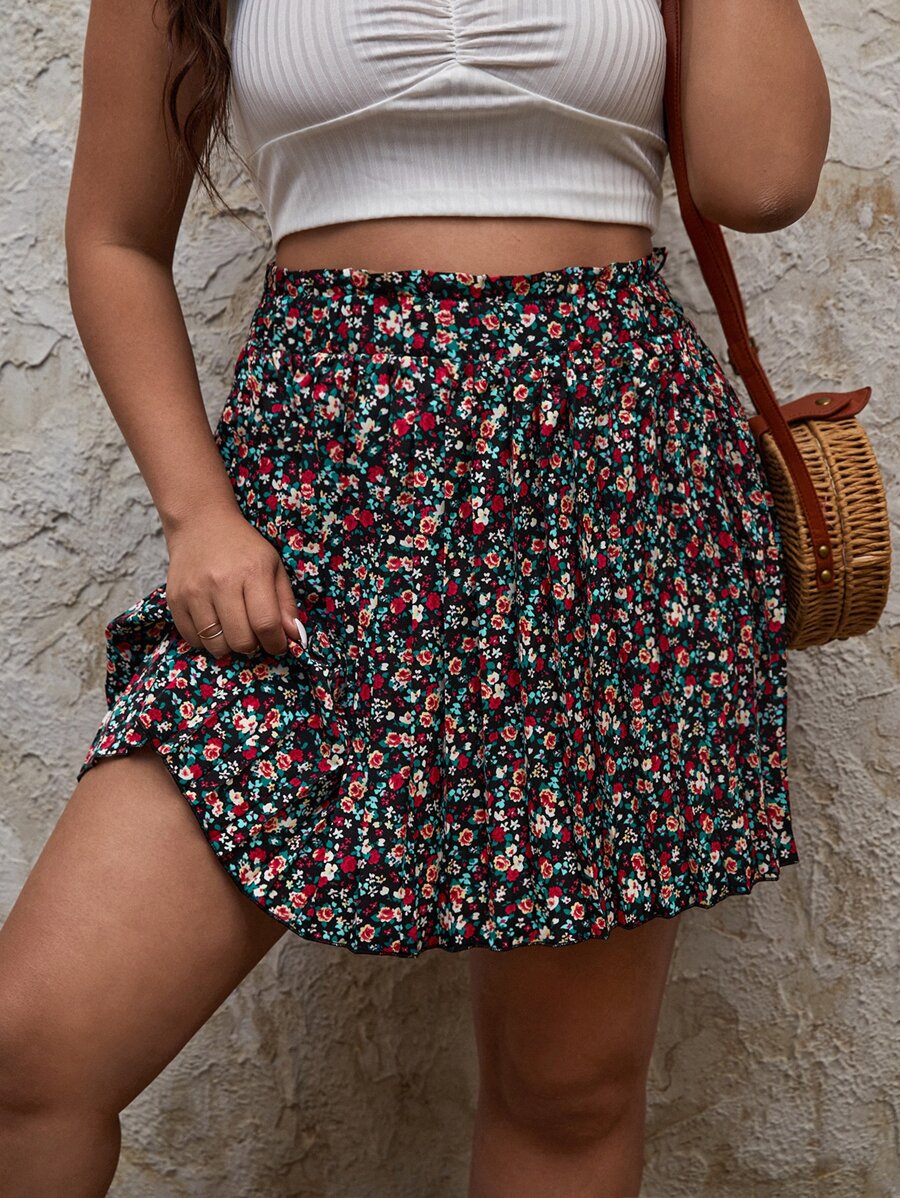 SHEIN Frenchy Plus Ditsy Floral Skirt - Multicolor - View 1