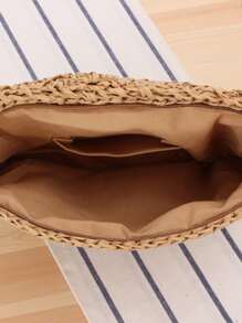 Bolso de la paja de la decoración de la borla, perfecto para las vacaciones del viaje de la playa del verano - Marrón - Ver 4