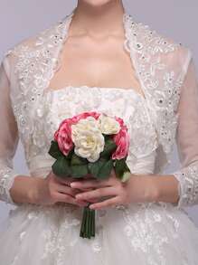 Faux Pearl & Flower Decor Wedding Wrap - Beige - View 1