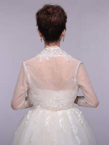 Faux Pearl & Flower Decor Wedding Wrap - Beige - View 2