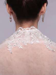 Faux Pearl & Flower Decor Wedding Wrap - Beige - View 3