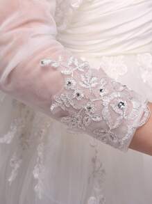 Faux Pearl & Flower Decor Wedding Wrap - Beige - View 4