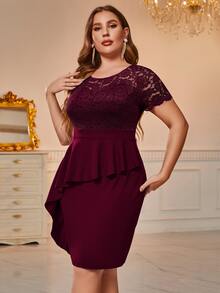 CurvySweet Plus rochie contrastanta cu volane din dantela - Burgundia - Vizualizare 4