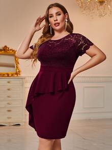 CurvySweet Plus rochie contrastanta cu volane din dantela - Burgundia - Vizualizare 6