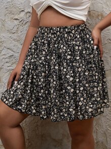 SHEIN VCAY 大碼碎花荷葉邊半身裙 - 彩色 - 查看 5