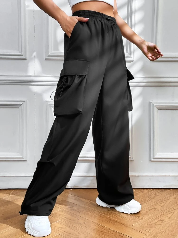 SHEIN Coolane フラップポケットサイド ドローストリングウエスト